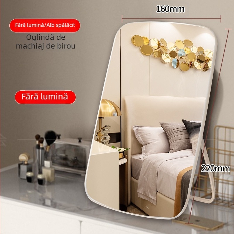Oglindă cu lampă LED montată pe perete, oglindă pliabilă, oglindă mică de machiaj cu oglindă de toaletă, masă cu lampă, oglindă de birou cu încărcare