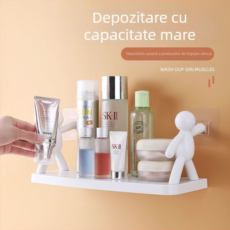 Raft de depozitare pentru persoane mici, montat pe perete, fără perforații, pentru baie, cosmetice, rack de depozitare, bucătărie, borcan cu condimente, organizator, rack de depozitare pentru casă