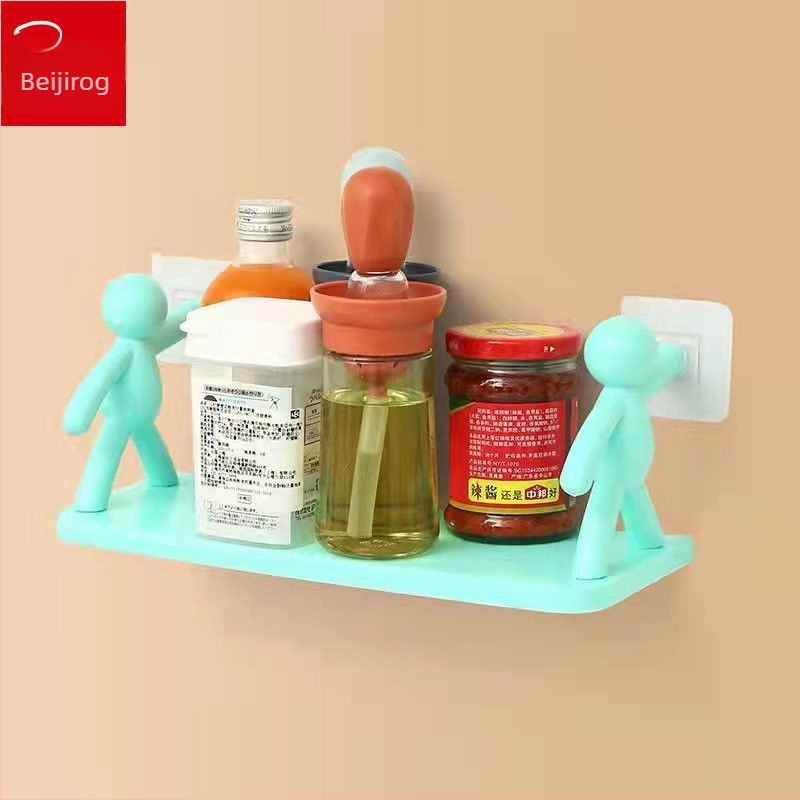 Raft de depozitare pentru persoane mici, montat pe perete, fără perforații, pentru baie, cosmetice, rack de depozitare, bucătărie, borcan cu condimente, organizator, rack de depozitare pentru casă