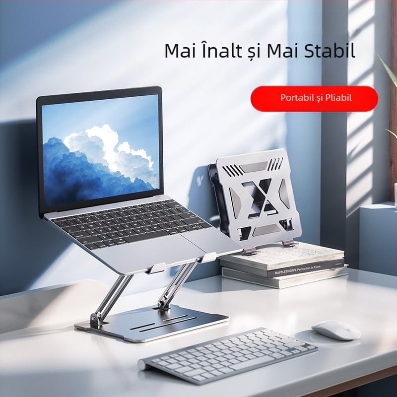 Suport pentru laptop cu răcire, reglabil, reglabil, în picioare, din aliaj de aluminiu, pentru birou, cu raft suspendat înălțime