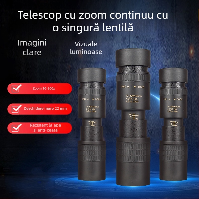 Telescop nou 10-300x 40 de mare putere HD cu zoom pe un singur tub, cameră pentru telefon mobil, telescop telescopic