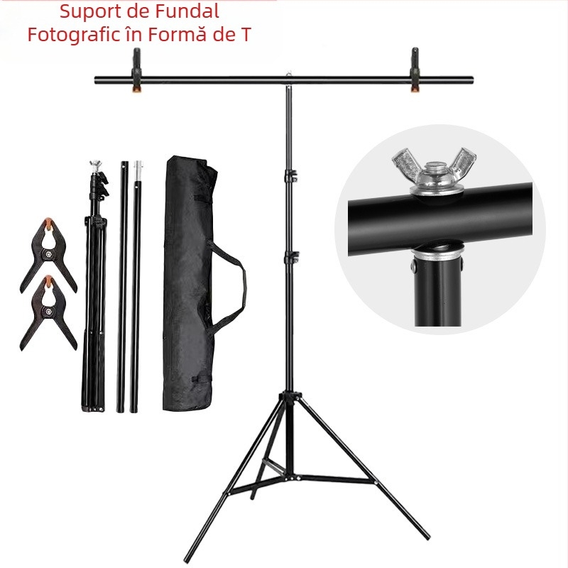 Fotografie telescopică în formă de T, suport de fundal Gantry, fundal pentru transmisie live, ecran verde, trepied, bară transversală, suport pentru fundal foto în formă de T