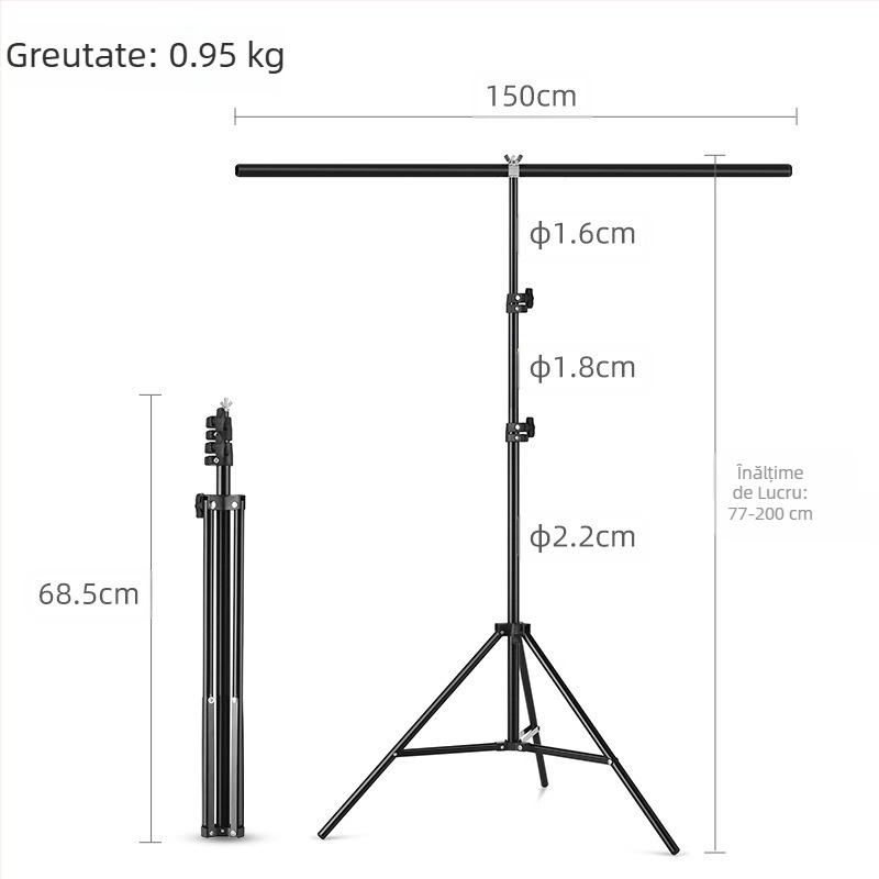 Fotografie telescopică în formă de T, suport de fundal Gantry, fundal pentru transmisie live, ecran verde, trepied, bară transversală, suport pentru fundal foto în formă de T