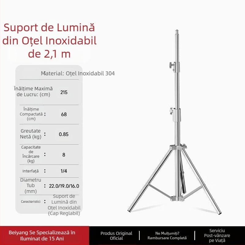 Suport de lumină din oțel inoxidabil pentru lumină de umplere, transmisie live, suport de lumină suspendată, suport de lumină telescopic portabil pentru filmare în aer liber