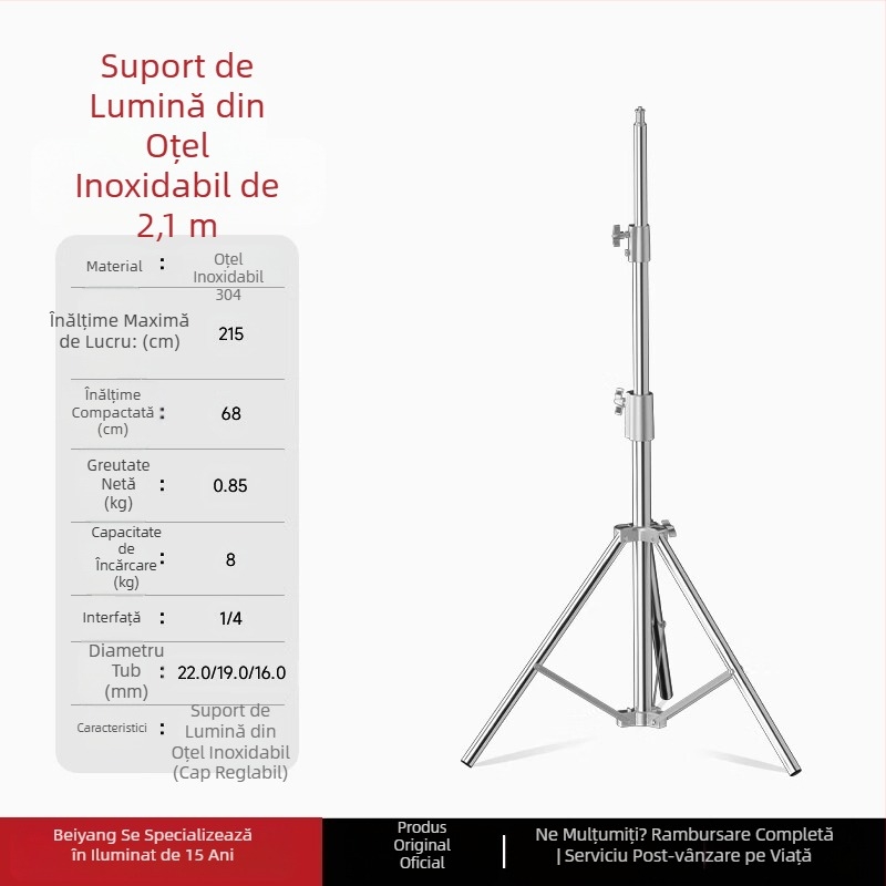 Suport de lumină din oțel inoxidabil pentru lumină de umplere, transmisie live, suport de lumină suspendată, suport de lumină telescopic portabil pentru filmare în aer liber