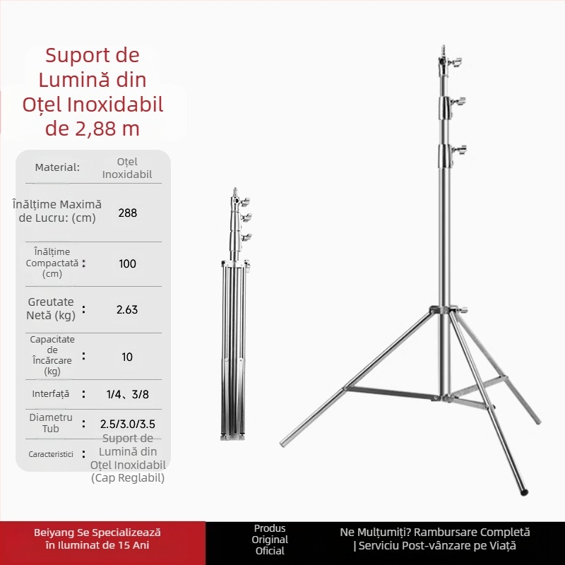 Suport de lumină din oțel inoxidabil pentru lumină de umplere, transmisie live, suport de lumină suspendată, suport de lumină telescopic portabil pentru filmare în aer liber