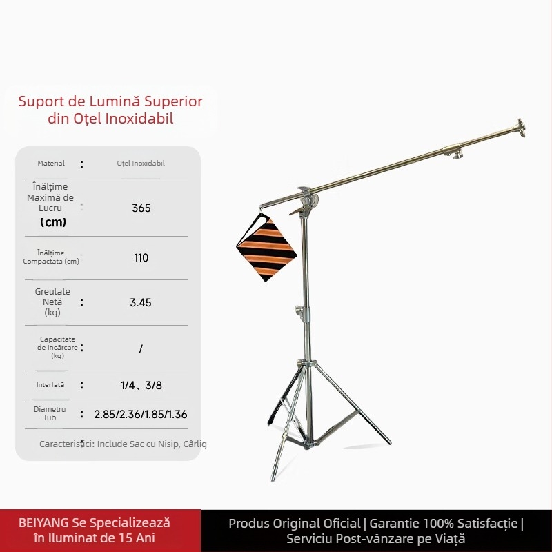 Suport de lumină din oțel inoxidabil pentru lumină de umplere, transmisie live, suport de lumină suspendată, suport de lumină telescopic portabil pentru filmare în aer liber