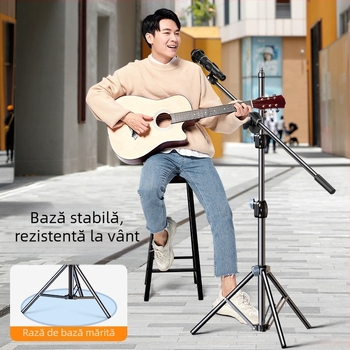 Suport universal pentru microfon, cu clemă universală pentru podea, cu bară orizontală metalică pentru microfon, suport retractabil multifuncțional pentru microfon