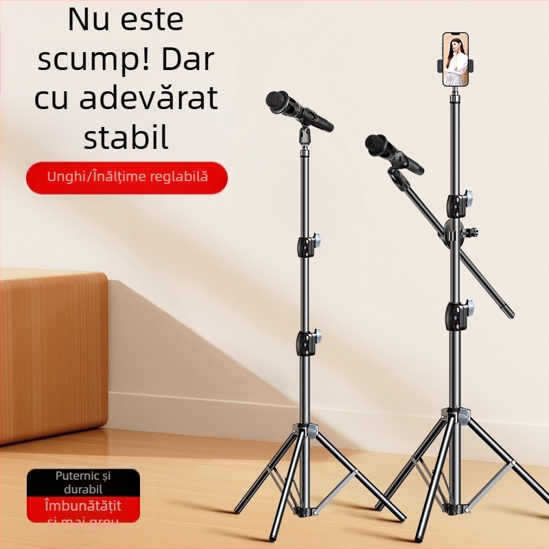 Suport universal pentru microfon, cu clemă universală pentru podea, cu bară orizontală metalică pentru microfon, suport retractabil multifuncțional pentru microfon