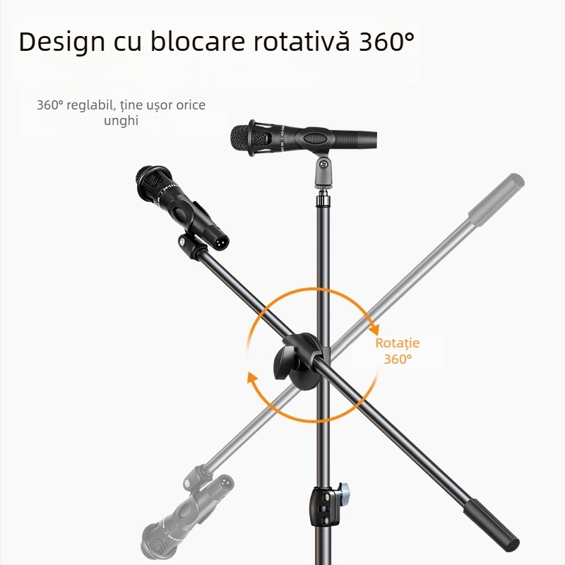Suport universal pentru microfon, cu clemă universală pentru podea, cu bară orizontală metalică pentru microfon, suport retractabil multifuncțional pentru microfon