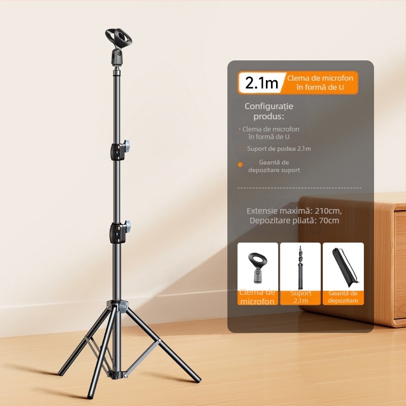 Suport universal pentru microfon, cu clemă universală pentru podea, cu bară orizontală metalică pentru microfon, suport retractabil multifuncțional pentru microfon