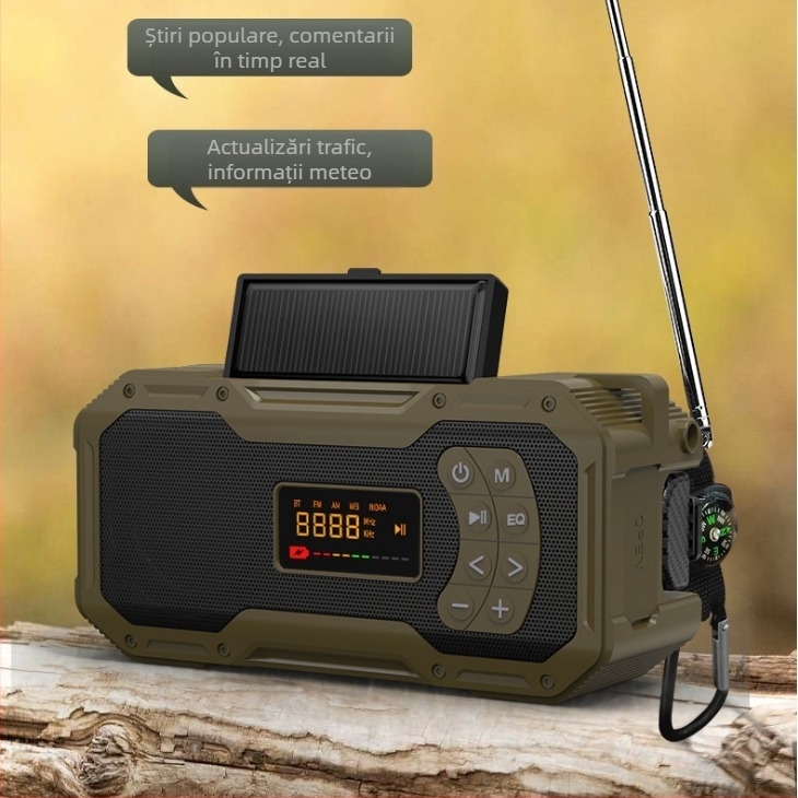 Difuzor Bluetooth solar multifuncțional portabil în aer liber Camping lumină radio lanternă reîncărcabilă de urgență audio