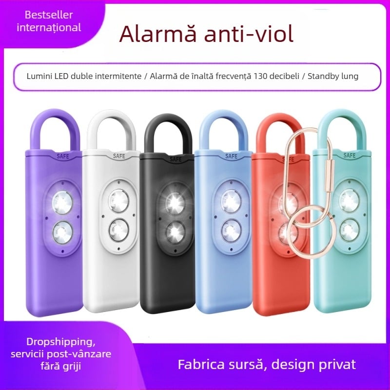 Alarmă personală transfrontalieră, alarmă cu lumină stroboscopică dublă, breloc, alarmă anti-lup cu decibeli mari, dispozitiv de autoapărare pentru femei