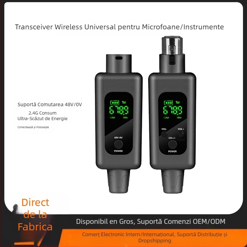 Microfon Grenade wireless transfrontalier, conectat la mixer audio pentru instrumente wireless, receptor wireless 48V 2.4g