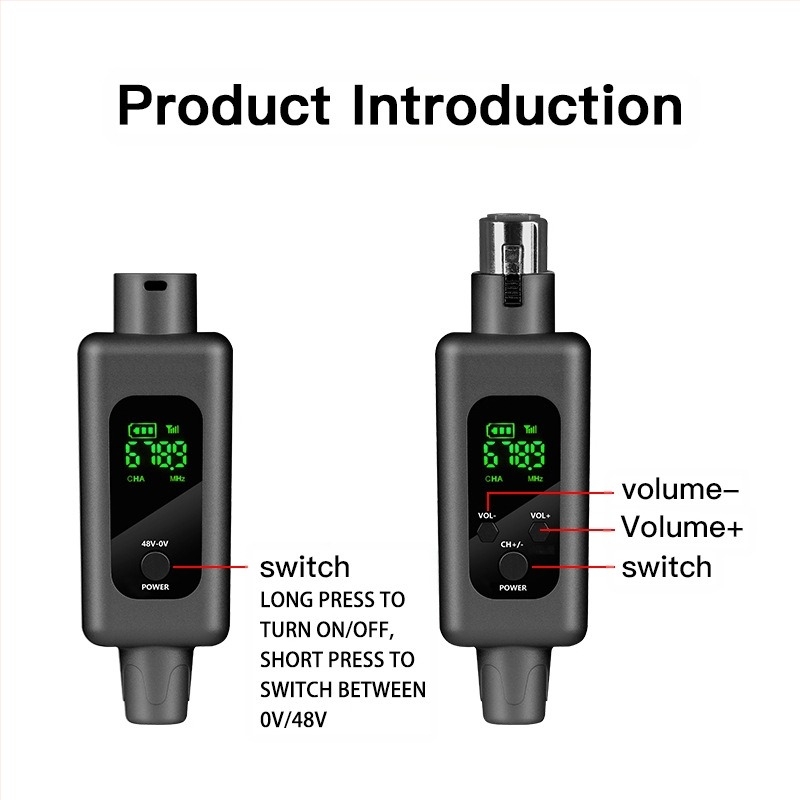 Microfon Grenade wireless transfrontalier, conectat la mixer audio pentru instrumente wireless, receptor wireless 48V 2.4g