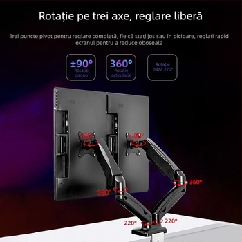 Suport pentru monitor cu ecran dublu, suport de ridicare pentru ecran de computer, ecran de afișare desktop, rotație telescopică fără perforare