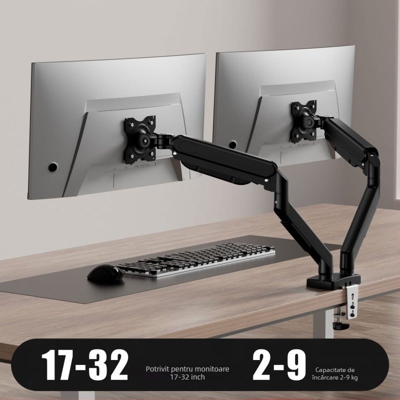 Suport pentru monitor cu ecran dublu, suport de ridicare pentru ecran de computer, ecran de afișare desktop, rotație telescopică fără perforare