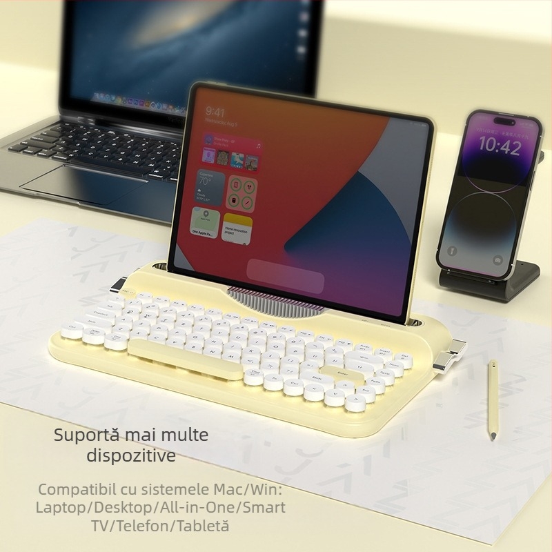 Tastatura retro wireless Bluetooth Heijue Af84 cu mod dual 2.4g, suportă conexiune multi-dispozitiv și este dotată cu fixare Groove