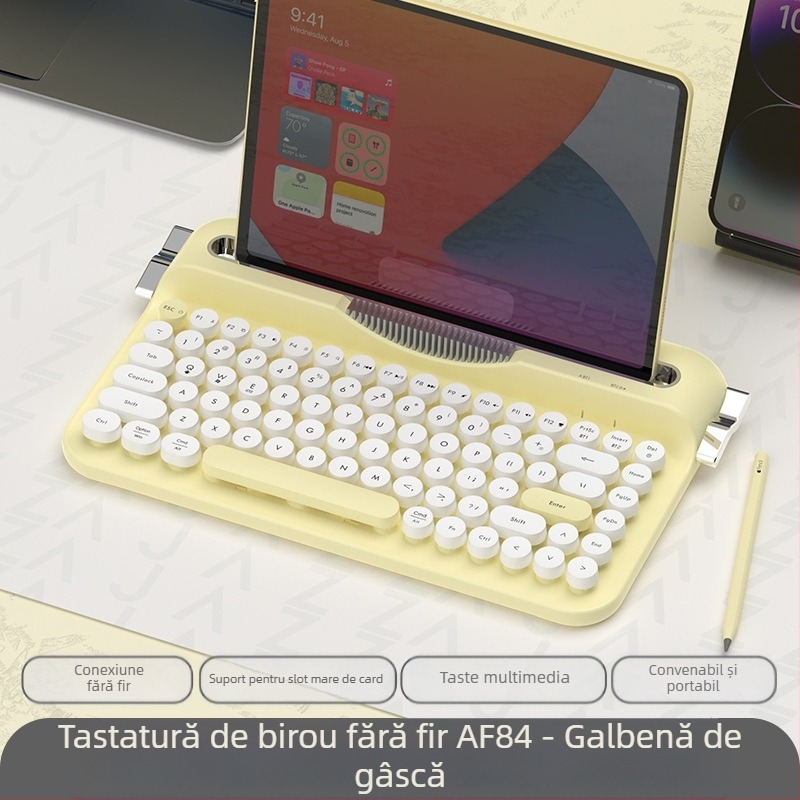 Tastatura retro wireless Bluetooth Heijue Af84 cu mod dual 2.4g, suportă conexiune multi-dispozitiv și este dotată cu fixare Groove