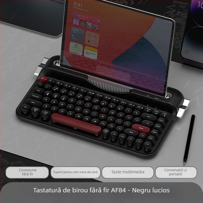 Tastatura retro wireless Bluetooth Heijue Af84 cu mod dual 2.4g, suportă conexiune multi-dispozitiv și este dotată cu fixare Groove