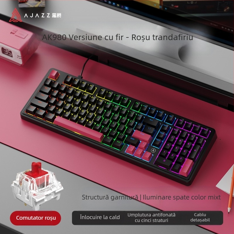 Heijue Ak980 Tastatură mecanică pentru jocuri, 100 de taste, personalizată pentru jocuri de birou E-Sports, tastatură de computer Amazon