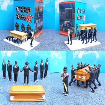 Figurină sicriu negru DIY plus purtători de sală dansanți, truc amuzant cu articole funerare africane