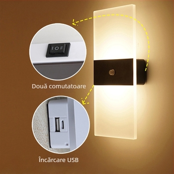 Lampă de perete cu inducție inteligentă a corpului uman cu LED, fără perforații, cu aspirație magnetică, reîncărcabilă, lampă de perete pentru hotel, coridor, cu aspirație, lampă de noapte