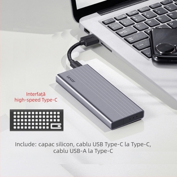 Carcasă pentru hard disk mobil Lexa E10/E6/E300/E350, M.2, NVMe/SATA, protocol Type-C 3.2