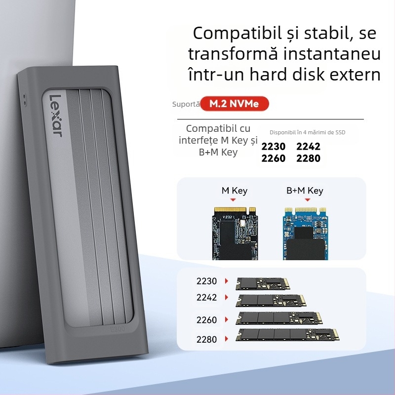 Carcasă pentru hard disk mobil Lexa E10/E6/E300/E350, M.2, NVMe/SATA, protocol Type-C 3.2