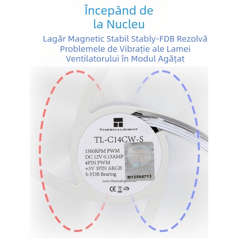 Ventilator de răcire computer Limin TL-C14C-S negru, 14cm, silențios, alb, ARGB, pentru desktop