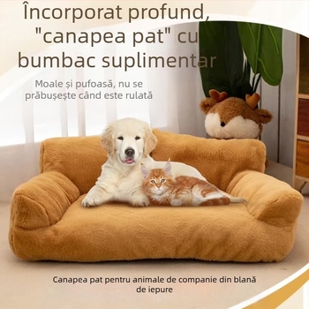 Cușcă pentru câini, caldă iarna, canapea din blană de iepure căptușită cu fleece și îngroșată, pat pentru câini de talie mică, covoraș pentru câini mari, cușcă pentru pisici detașabilă și lavabilă