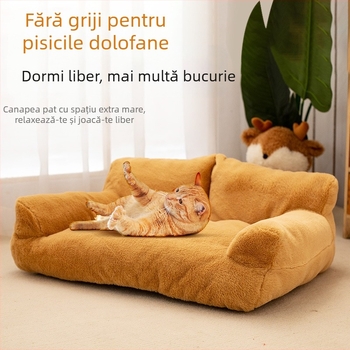 Cușcă pentru câini, caldă iarna, canapea din blană de iepure căptușită cu fleece și îngroșată, pat pentru câini de talie mică, covoraș pentru câini mari, cușcă pentru pisici detașabilă și lavabilă