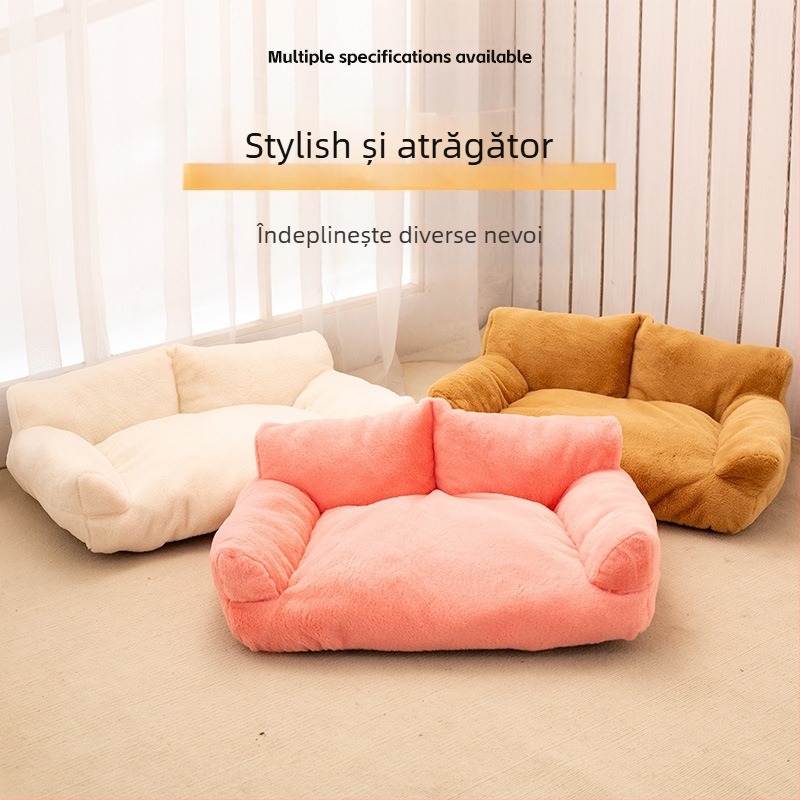 Cușcă pentru câini, caldă iarna, canapea din blană de iepure căptușită cu fleece și îngroșată, pat pentru câini de talie mică, covoraș pentru câini mari, cușcă pentru pisici detașabilă și lavabilă