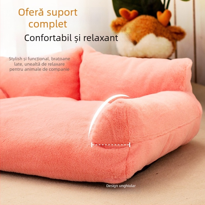 Cușcă pentru câini, caldă iarna, canapea din blană de iepure căptușită cu fleece și îngroșată, pat pentru câini de talie mică, covoraș pentru câini mari, cușcă pentru pisici detașabilă și lavabilă