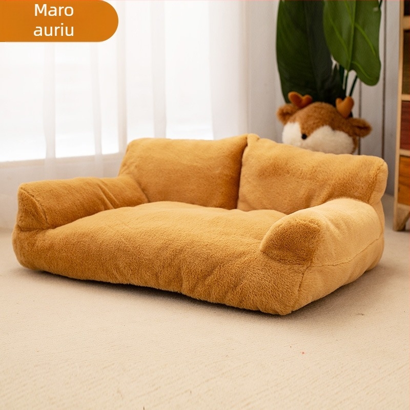 Cușcă pentru câini, caldă iarna, canapea din blană de iepure căptușită cu fleece și îngroșată, pat pentru câini de talie mică, covoraș pentru câini mari, cușcă pentru pisici detașabilă și lavabilă