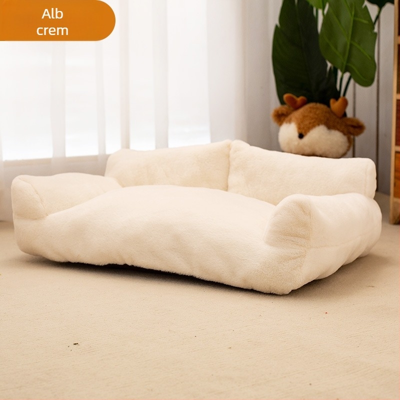 Cușcă pentru câini, caldă iarna, canapea din blană de iepure căptușită cu fleece și îngroșată, pat pentru câini de talie mică, covoraș pentru câini mari, cușcă pentru pisici detașabilă și lavabilă