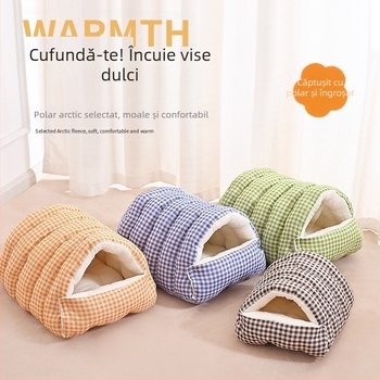 Cuib de pisică cald iarna, închis și sigur, pat pentru pisici și câini, cuib de dormit, sac de dormit, cuvertură, artefact de iarnă pentru animale de companie