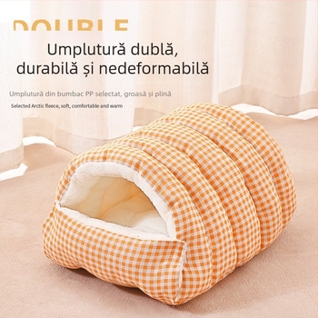 Cuib de pisică cald iarna, închis și sigur, pat pentru pisici și câini, cuib de dormit, sac de dormit, cuvertură, artefact de iarnă pentru animale de companie