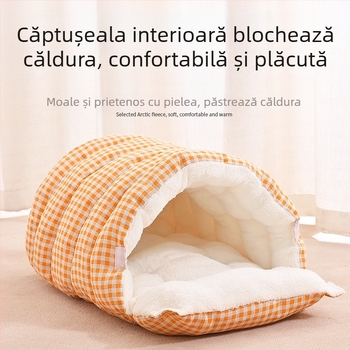 Cuib de pisică cald iarna, închis și sigur, pat pentru pisici și câini, cuib de dormit, sac de dormit, cuvertură, artefact de iarnă pentru animale de companie