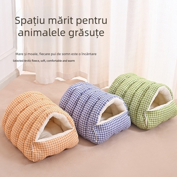 Cuib de pisică cald iarna, închis și sigur, pat pentru pisici și câini, cuib de dormit, sac de dormit, cuvertură, artefact de iarnă pentru animale de companie