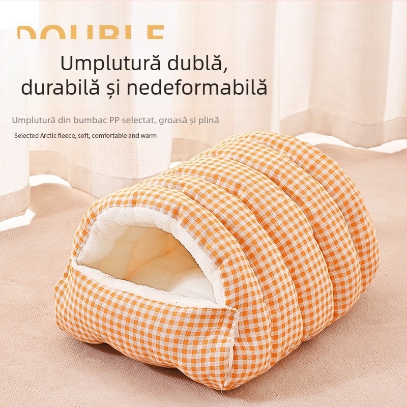 Cuib de pisică cald iarna, închis și sigur, pat pentru pisici și câini, cuib de dormit, sac de dormit, cuvertură, artefact de iarnă pentru animale de companie