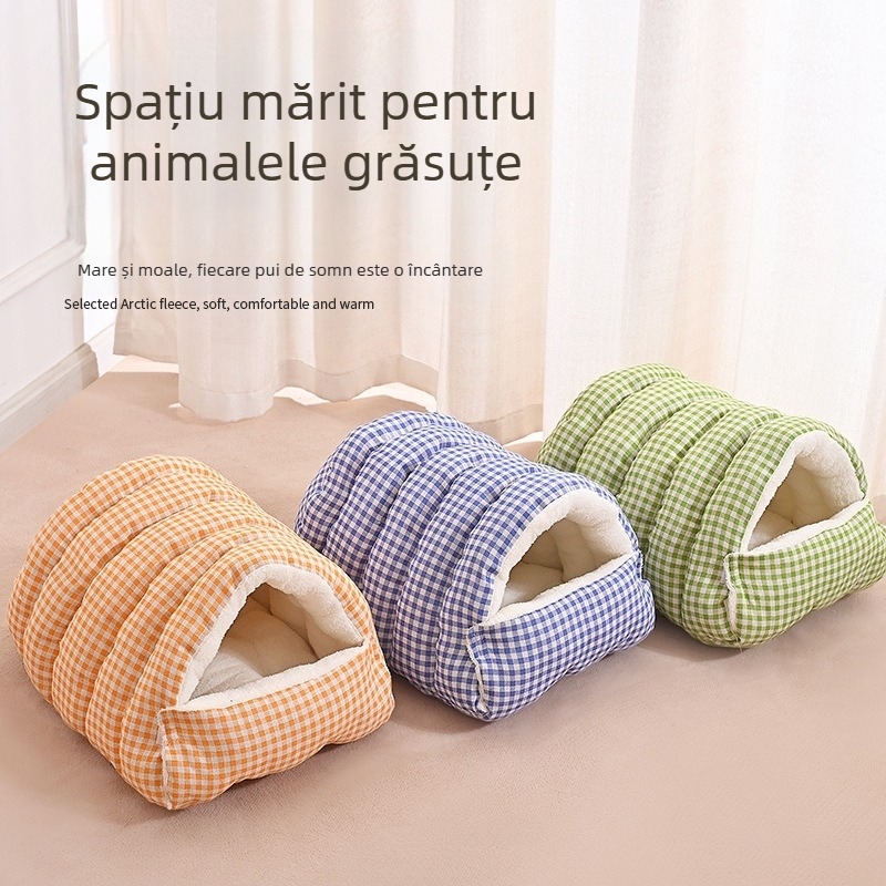 Cuib de pisică cald iarna, închis și sigur, pat pentru pisici și câini, cuib de dormit, sac de dormit, cuvertură, artefact de iarnă pentru animale de companie