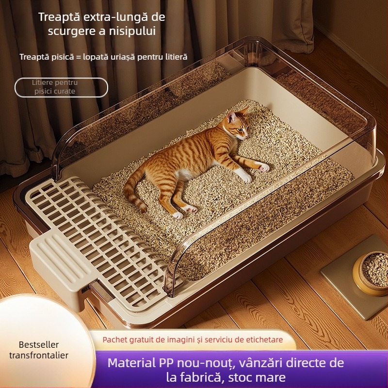 Litiera pentru pisici, semi-închisă, rezistentă la miros, extra-mare, pentru toaletă, pentru pisici, articole pentru animale de companie, anti-stropire, extra-mare, transfrontalieră