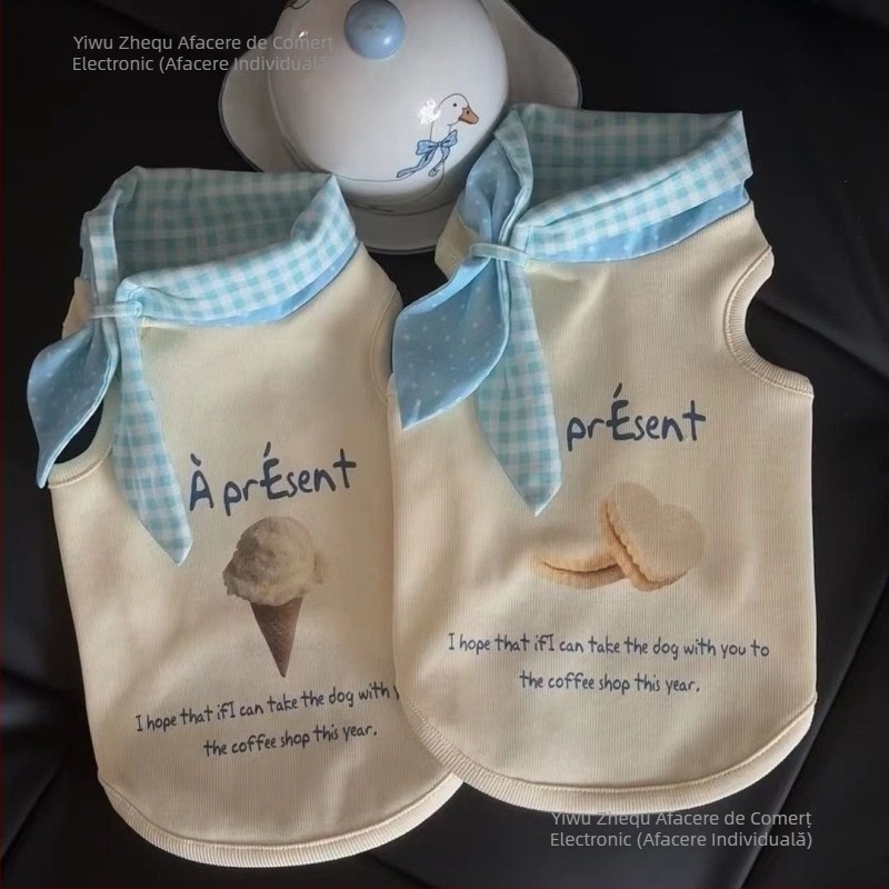 Vestă de câine pentru animale de companie, vestă de pluș malteză, ursuleț de pluș, cowboy, pisică, vară subțire, primăvară și vară, vestă de marinar, guler