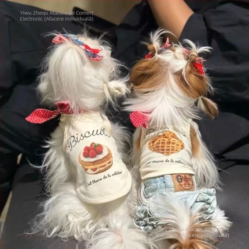 Vestă de câine pentru animale de companie, vestă de pluș malteză, ursuleț de pluș, cowboy, pisică, vară subțire, primăvară și vară, vestă de marinar, guler