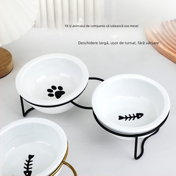 Bol ceramic pentru pisici, protecție pentru gâtul piciorului, cadru de fixare dublu, anti-răsturnare, bazin pentru hrană pentru pisici și câini, bol cu apă înclinabil, consumabile pentru animale de companie