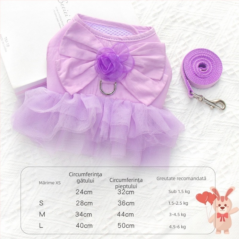 Curea de piept transfrontalieră pentru cățeluș, frânghie de tracțiune, stil vestă, anti-rupere cu arc, pentru câini de talie mică și mijlocie, Bixu Teddy, lanț pentru câini de mers pe jos