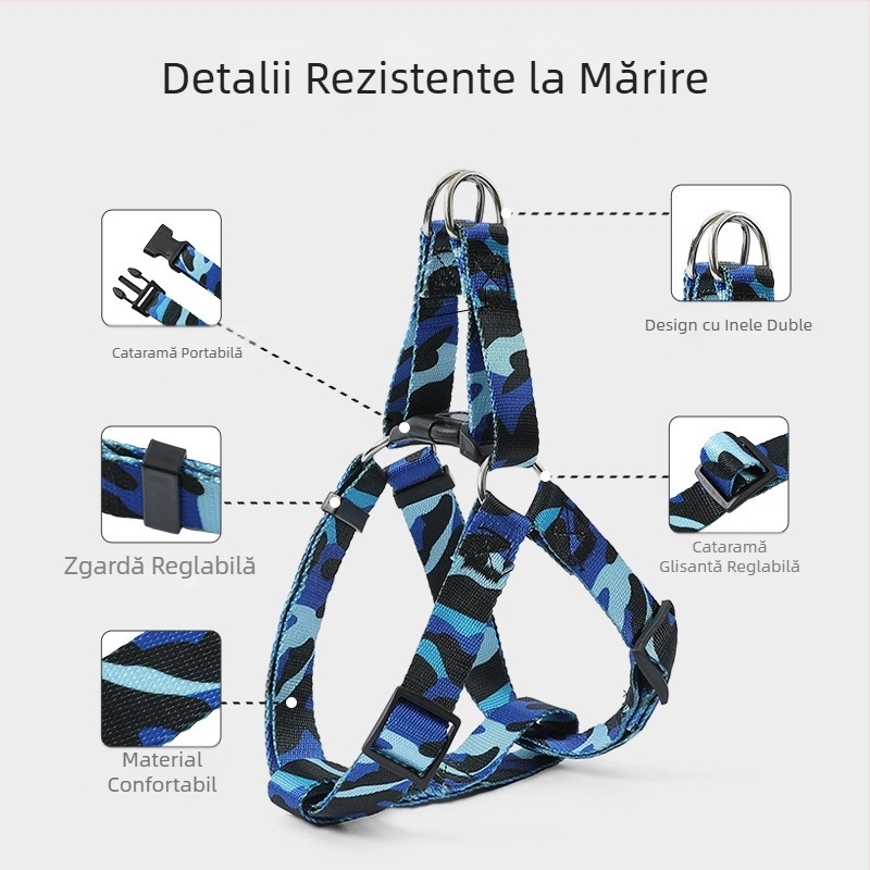 Ham pentru animale de companie transfrontalier nou, elastic, rezistent la explozii, frânghie de tracțiune pentru câini de dimensiuni mici și mijlocii, stil vestă, set de frânghii de mers pe jos pentru câini