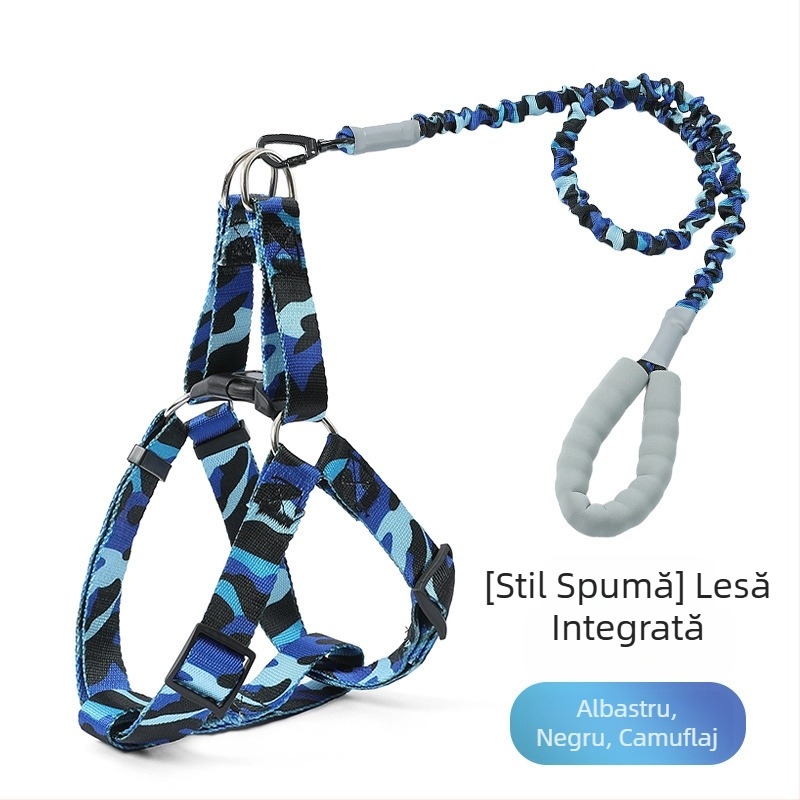 Ham pentru animale de companie transfrontalier nou, elastic, rezistent la explozii, frânghie de tracțiune pentru câini de dimensiuni mici și mijlocii, stil vestă, set de frânghii de mers pe jos pentru câini
