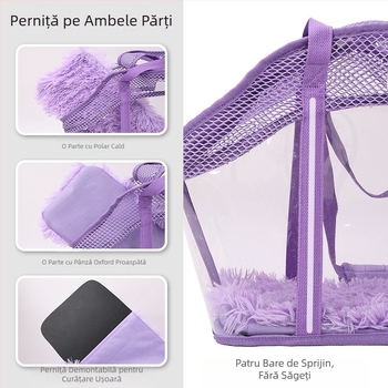 Geantă de umăr pentru animale de companie mici, cu patru fețe, respirabilă, din plasă, confortabilă, pentru pisici, geantă de siguranță cu frânghie încorporată, geantă de evadare pentru pisici